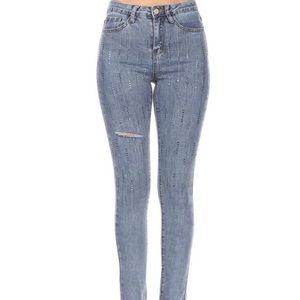 High rise skinny jeans with rhinestones